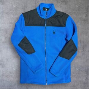 Spyder Full Zip Core Sweater Jacket Men's M Blue Knit Fleece Lined‎ Pockets